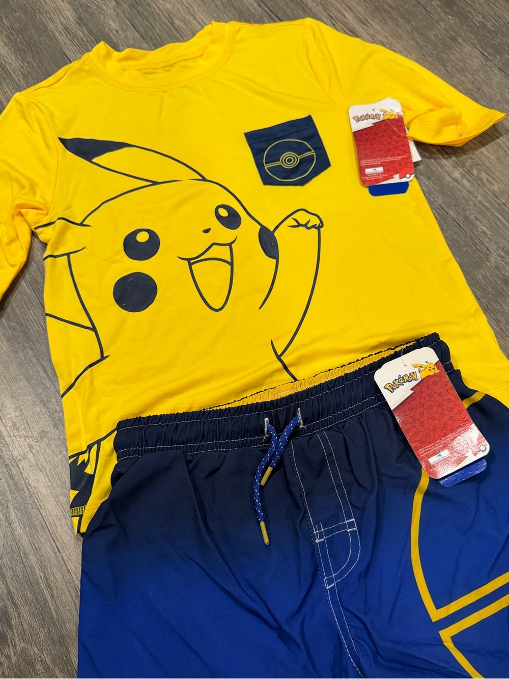 Pokemon Boys Swim Set Size 8 Pikachu Rash Guard & Swim Trunks NWT